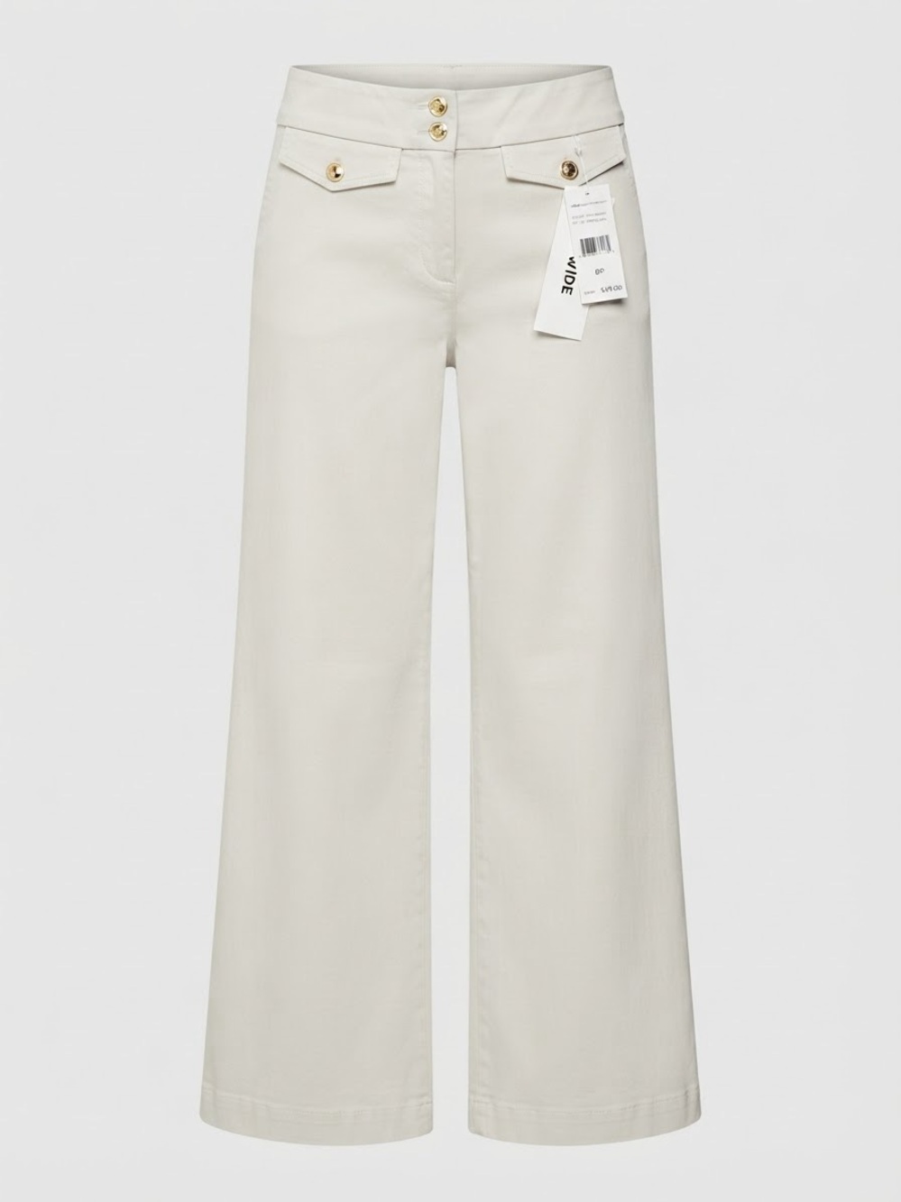 Rafaella Wide-Leg Cream Pants with Gold Buttons